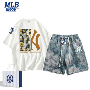 MLBNY潮牌休闲运动套装男士夏季2024新款短裤短袖t恤两件装一整套