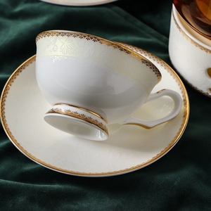 耐磨镶金欧式小奢华骨瓷英式下午茶具优雅白色浮雕咖啡杯花茶壶