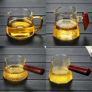 玻璃公道杯茶漏套装高档加厚耐热分茶器锤纹侧把公杯功夫茶具配件