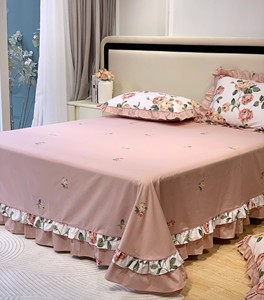 带花边的床单荷叶边纯棉单件可爱小清新少女 两米大床2+2.2双人床