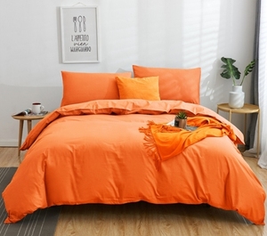 纯棉纯橘黄色四件套1.8m床橙色床单被套全棉1.5米1.2床学生三件套