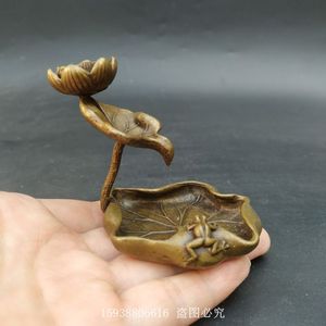 古玩铜器古董杂项收藏仿古老铜黄铜荷花荷叶青蛙倒流香香托香塔