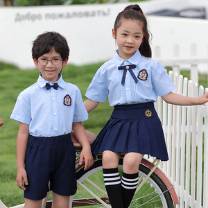 中小学生浅蓝色短袖衬衫裙子男女童儿童表演出服合唱朗诵服装套装