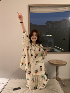 韩国东大门2024夏季新款时尚休闲米奇印花长袖家居服睡衣套装女潮