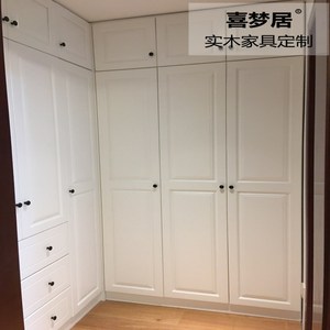 无锡上海定做实木家具松木衣柜整体白色简约转角L型四五门衣帽间