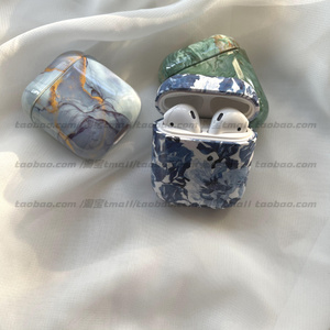 大理石纹硬壳适用AirPods保护壳女款苹果3代Pro耳机套2代个性国风蓝色瓷蓝花朵pro2二代蓝色花纹个性创意新款