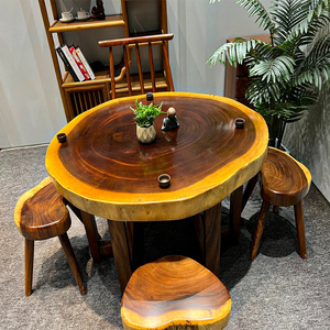 胡桃木乌金木大板桌创意年轮不规则实木圆桌阳台茶几随形原木茶桌