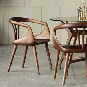 北欧实木餐椅家用现代简约靠背椅轻奢高级复古原木椅子书桌扶手椅