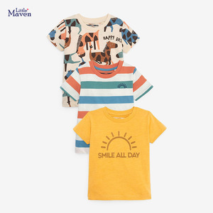 男童黄色短袖t恤 卡通太阳印花儿童纯棉针织上衣男孩洋气衣服夏季