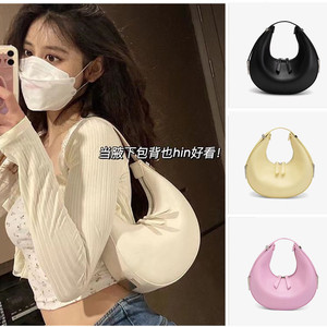 腋下包包女2023韩国新款toni小众设计牛皮月牙包小圆包手提单肩包