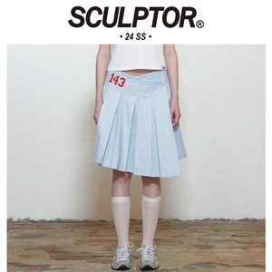 SCULPTOR24春夏新款不规则设计百褶裙学院风一片式半身裙韩国代购
