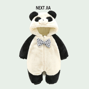 英国NEXT JIA婴儿冬装加厚熊猫爬服男宝宝夹棉连体衣外出保暖哈衣