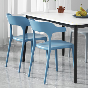 家用加厚塑料餐椅休闲餐桌靠背凳子现代简约2021新款网红牛角椅子