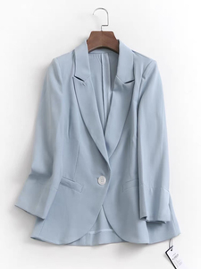 C854蓝色西装外套女2024春夏新款修身显瘦可卷七分袖薄款西服休闲