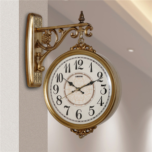 双面挂钟表欧式复古静音轻奢家用大客厅餐厅挂墙石英钟美式装饰表