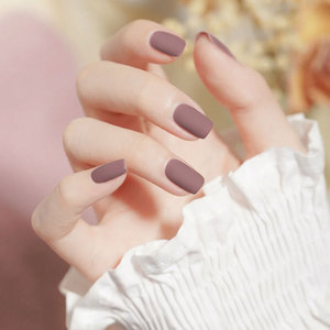 烟灰紫色磨砂mini短方形假指甲片成品纯色简约成品哑光穿戴美甲贴