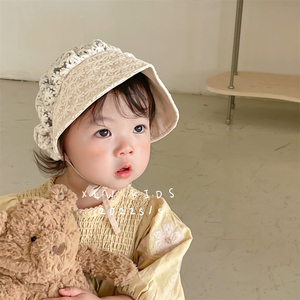 ins夏季韩国婴儿蕾丝透气遮阳帽防晒女宝宝甜美可爱公主宫廷帽子