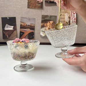 ins海棠花甜品玻璃杯网红冰淇淋碗创意水果燕窝杯复古雪糕酸奶碗
