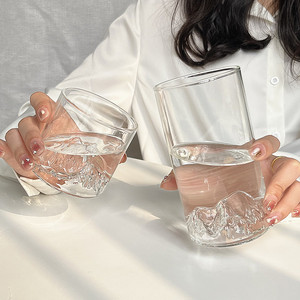 富士山观山杯ins风家用耐高温高硼硅玻璃水杯冰山雪山杯洋酒杯子