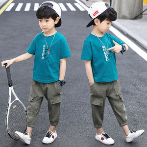 巴拉巴柆韩版单件/两件套 男童短袖套装夏季洋气中大童休闲T恤男