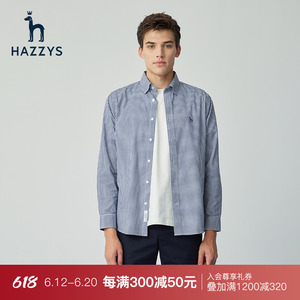 Hazzys哈吉斯夏季新款休闲格子衬衫商务舒适衬衣外套男潮流男装