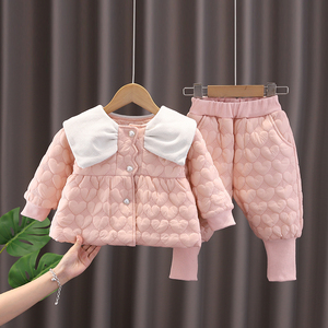 女童套装2023冬季新款儿童棉服外套夹棉加绒女宝宝小童棉裤两件套
