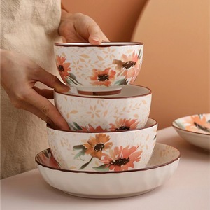 千顺芊姿碗碟套装家用陶瓷餐具新款创意磨砂质感陶瓷碗米饭碗汤碗