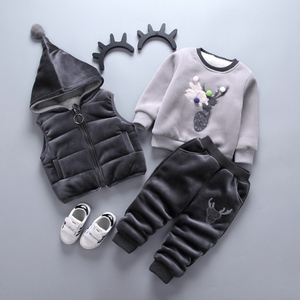男女童宝宝加厚加绒棉衣三件套装童装婴幼儿冬装卫衣套装1-2-3岁