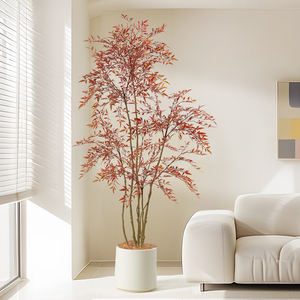 氛围树客厅仿生绿植红叶南天竹高端轻奢室内仿真大型植物装饰造景
