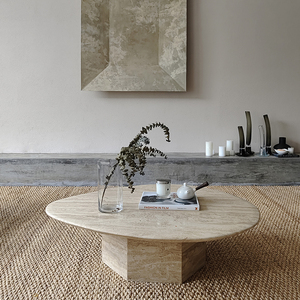 侘寂风天然洞石异形茶几客厅沙发北欧风现代设计师小户型圆形餐桌