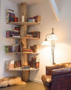 树形置物架实木书架创意客厅木桩架简易小书柜多层柜原木落地书架