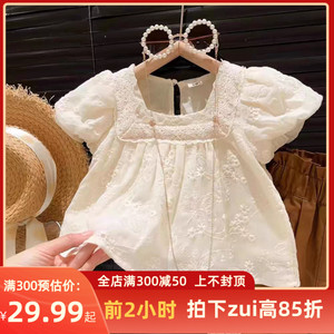 女童方领夏季韩版洋气短袖夏装新款洋气娃娃衬衫儿童夏款薄款上衣