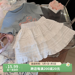 2024年新款韩国童装夏季时尚女童白色公主蛋糕裙裙甜美高级感潮流