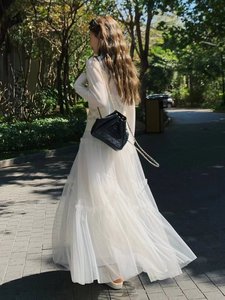 白色网纱a字裙半身裙仙女2024新款春纱裙女半身高腰长款显瘦垂感