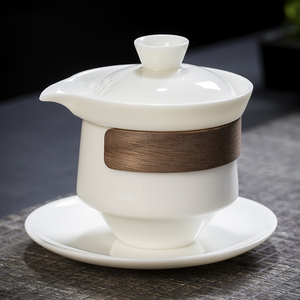 羊脂玉防烫隔热盖碗德化白瓷大号耐热泡茶碗单个功夫茶具茶碗带盖