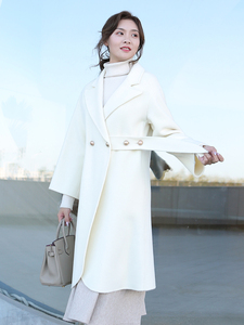 2021新韩版双面呢羊绒羊毛大衣女白色时尚修身中长款毛呢大衣外套