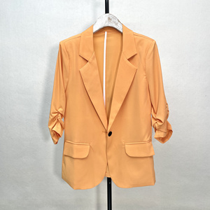 2024春夏季新款高级感七分袖高端休闲橘黄色西装外套女薄款防晒衣