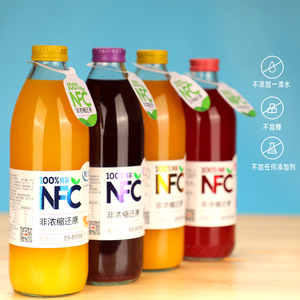 NFC果汁100%橙汁杨梅葡萄芒果汁1升无添加整箱礼盒玻璃瓶