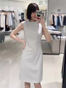 同步款! TH女春秋季Sleeveless Fitted Dress纯羊毛圆领无袖连衣