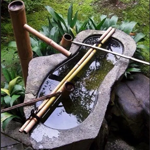 日式庭院流水石钵组合花园造景户外水钵禅意自然花钵石盆石槽景观