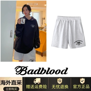 韩国正品代购BADBLOOD周雨彤同款字母刺绣休闲运动宽松抽绳短裤女