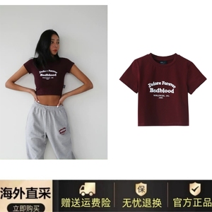 韩国正品代购BADBLOOD angelababy同款立体刺绣短款露腰短袖T恤女