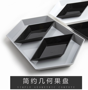 黑白大师几何菱形金属六边形果盘餐盘多边形桌面组合彩色收纳托盘