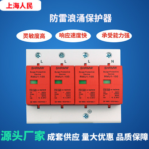 上海人民二级浪涌防雷保护器三相4线SPD电涌避雷开关单相家用