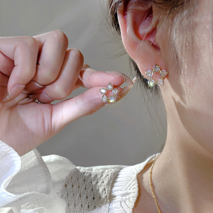 五角星耳钉女纯银养耳洞锆石耳环小众设计感高级感气质洋气银耳饰