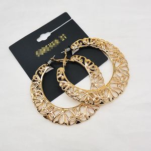 饰品镀金气质欧美时尚流行百搭简约镂空原单金色花纹耳环耳饰