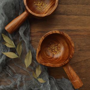 包邮日式米勺水瓢挂式油勺创意带手柄餐盘木碗大木勺厨房木制餐具