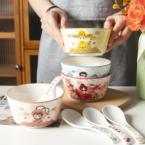 亲子碗个人专用家用饭碗一家四口儿童陶瓷碗家庭套装碗筷专人餐具