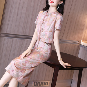 春夏季新款新中式国风套装裙优雅气质高端品牌贵夫人旗袍式连衣裙