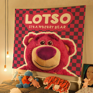 卡通可爱草莓熊玩具总动员挂毯寝室挂布床头背景布墙布定制尺寸